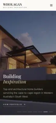 Wholagan Building Inspiration website preview mobile